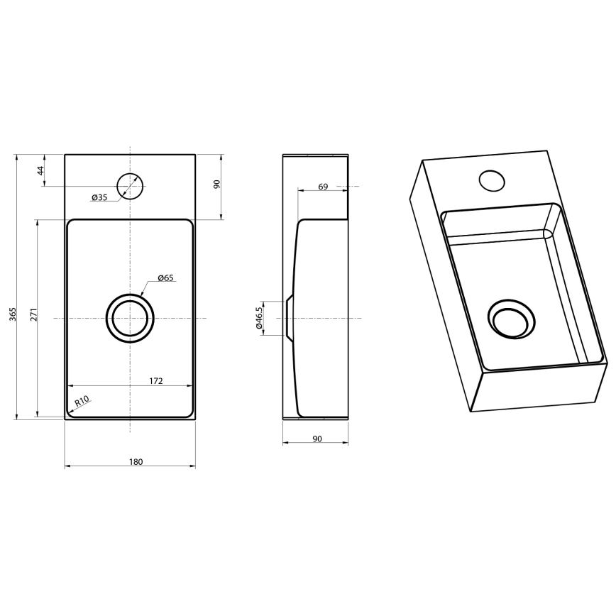 Sapho - Lavatório suspenso AURUM 36,5x18 cm dourado fosco