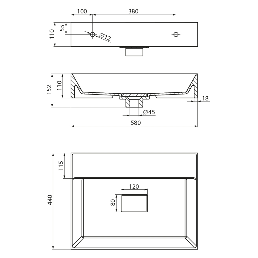 Sapho - Lavatório suspenso GODIVA 58x44 cm mármore/branco