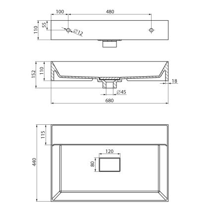 Sapho - Lavatório suspenso GODIVA 68x44 cm mármore/branco