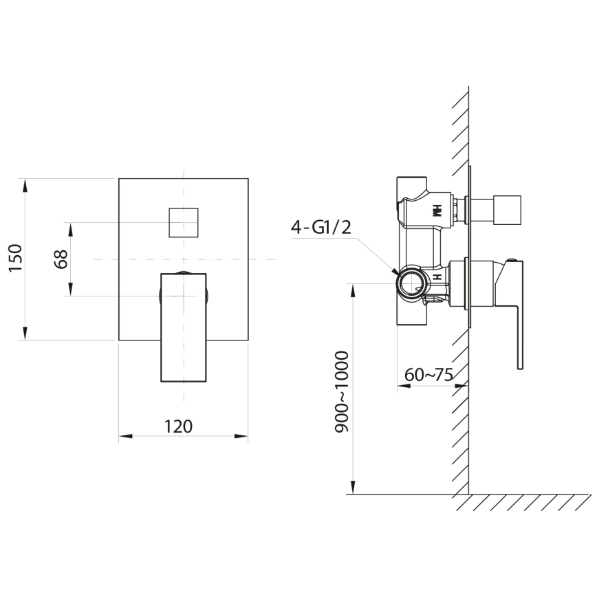 Sapho - Misturador de duche para instalação embutida CUBEMIX cromado brilhante