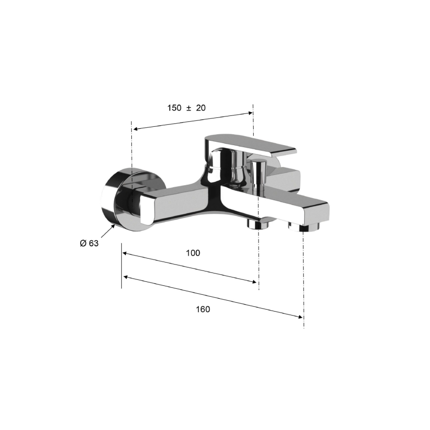 Sapho - Misturador para banheira KAI cromo polido