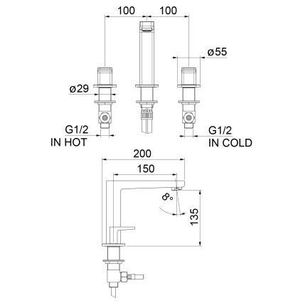 Sapho - Misturador para lavatório 3 furos TURSI, preto mate