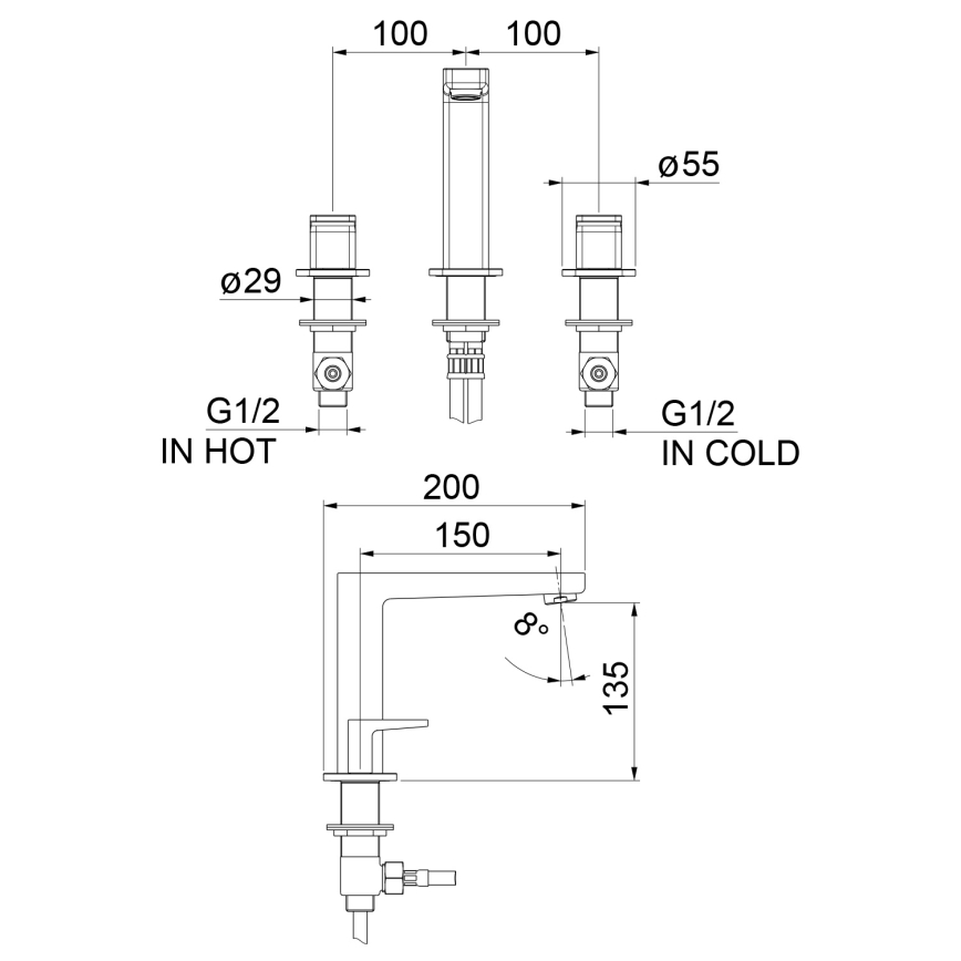 Sapho - Misturador para lavatório 3 furos TURSI, preto mate