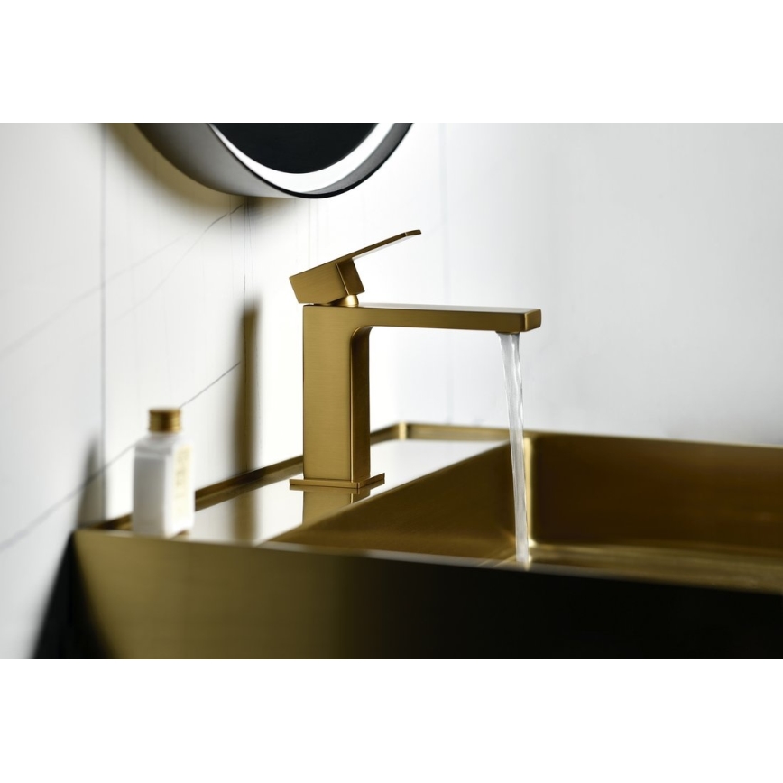 Sapho - Misturador para lavatório CUBEMIX 15 cm, acabamento dourado mate
