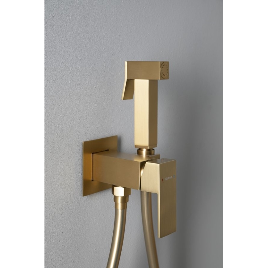 Sapho - Misturador para bidé CUBEMIX com chuveirinho para instalação encastrada, dourado mate