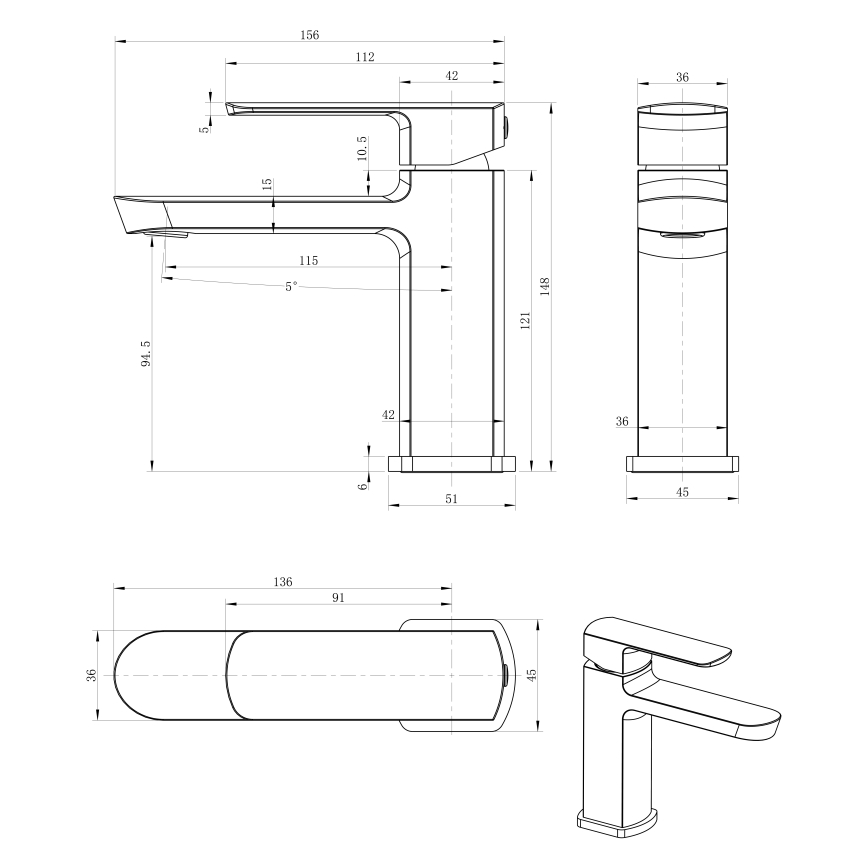 Sapho - Misturadora para lavatório MIXONA 14,8 cm, acabamento cromado brilhante