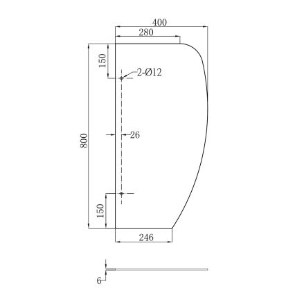 Sapho - Painel divisório para mictórios 40x80 cm vidro fosco