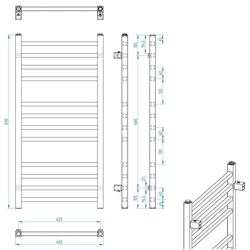 Sapho - Radiador de casa de banho METRO 239W/230V 45x89 cm cromado brilhante