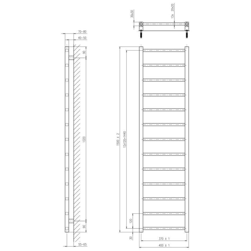 Sapho - Radiador de casa de banho METRO DOS 150x40 cm preto mate