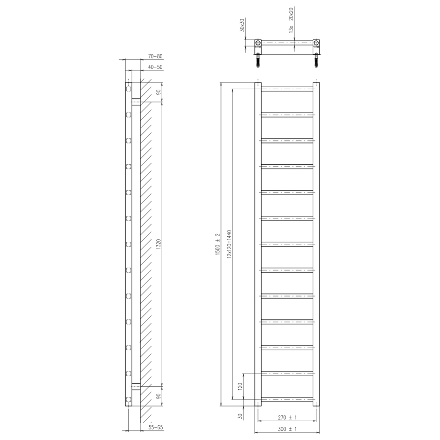 Sapho - Radiador para banheiro METRO LIGHT 150x30 cm cromado brilhante