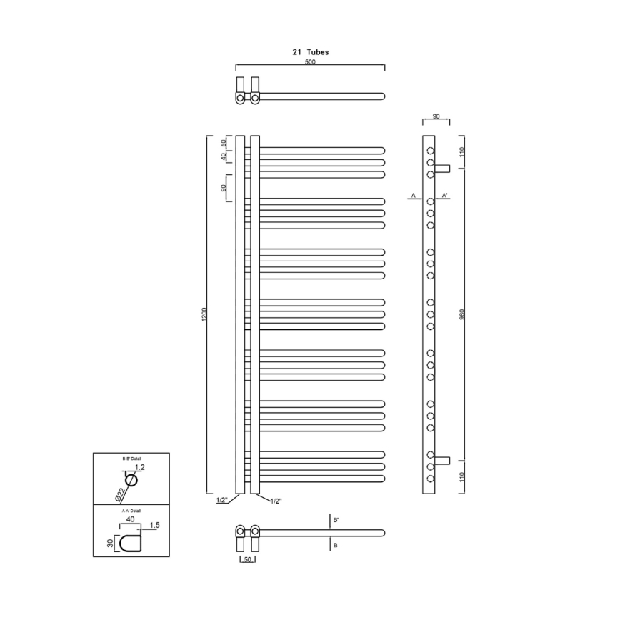 Sapho - Radiador para casa de banho DORLION 378W/230V 50x120 cm cromado brilhante