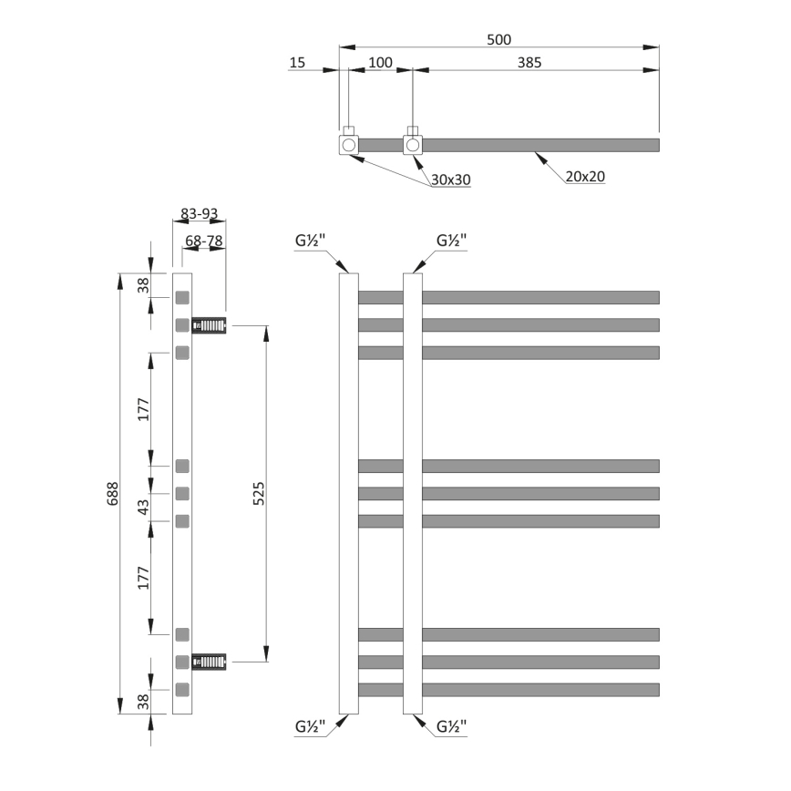 Sapho - Radiador para casa de banho MAGDALENA 241W/230V 50x69 cm cromado brilhante