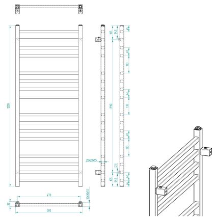 Sapho - Radiador para casa de banho METRO 120x50 cm, preto mate