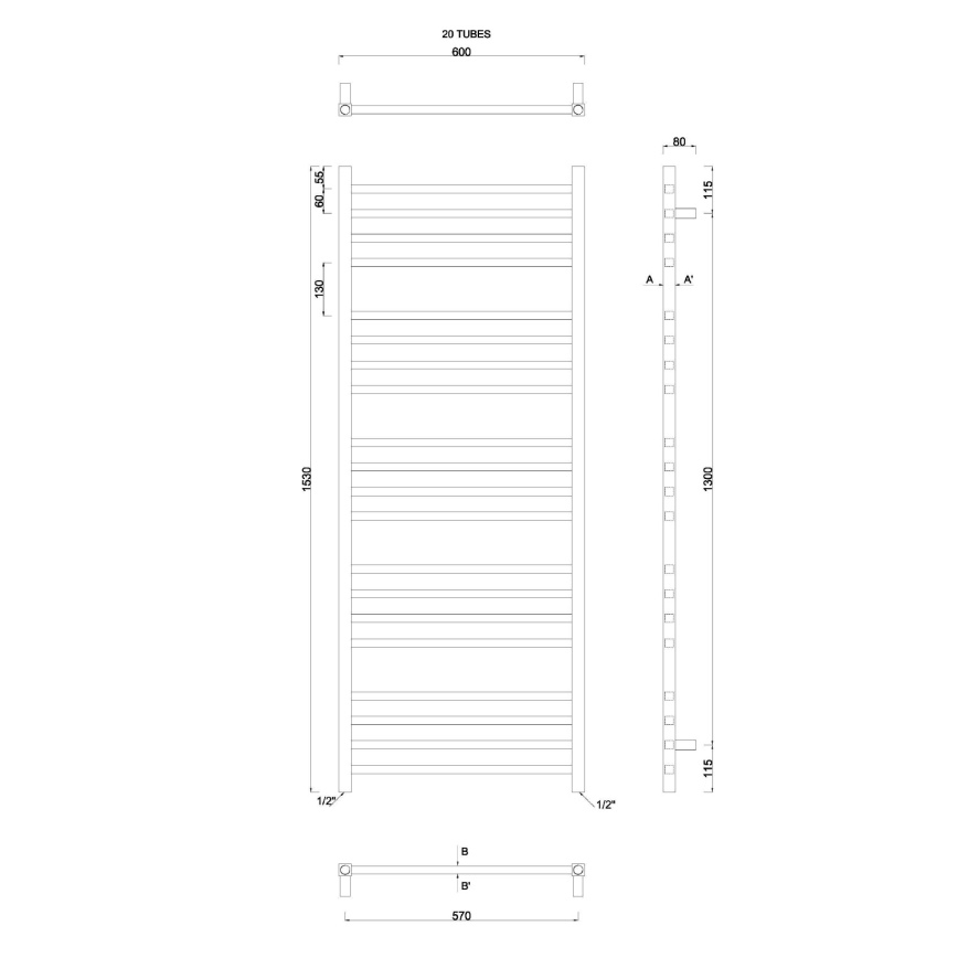 Sapho - Radiador para casa de banho METRO 497W/230V 60x153 cm cromado brilhante
