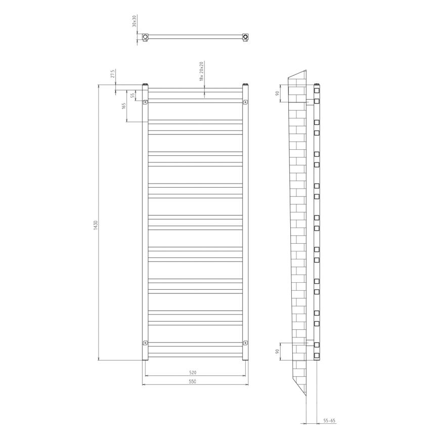 Sapho - Radiador para casa de banho METRO DOS 143 x 55 cm preto mate