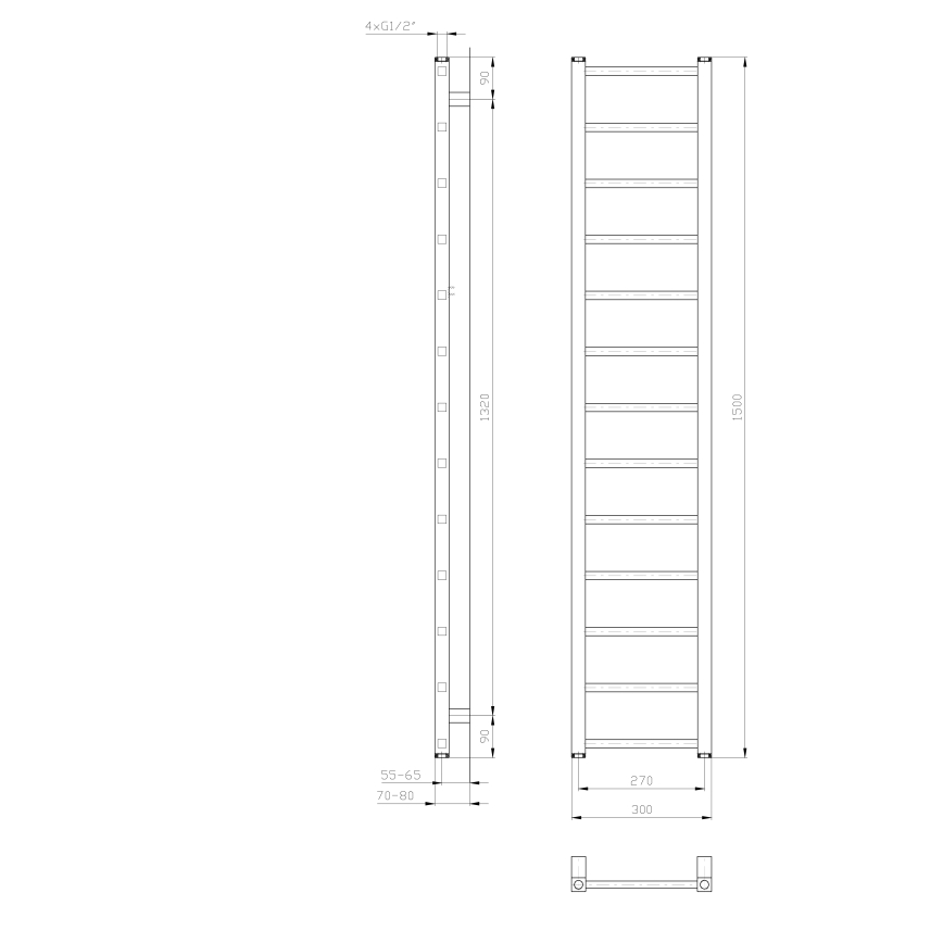 Sapho - Radiador para casa de banho METRO LIGHT 276W 30x150 cm branco