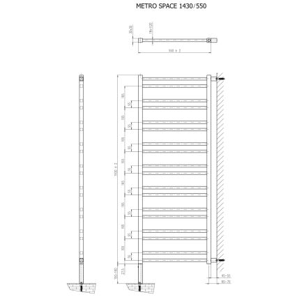 Sapho - Radiador para casa de banho METRO SPACE 525 W 55 x 143 cm preto mate