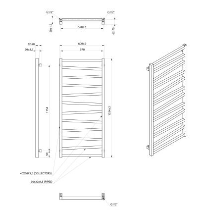 Sapho - Radiador ZIG para casa de banho 133x60 cm preto