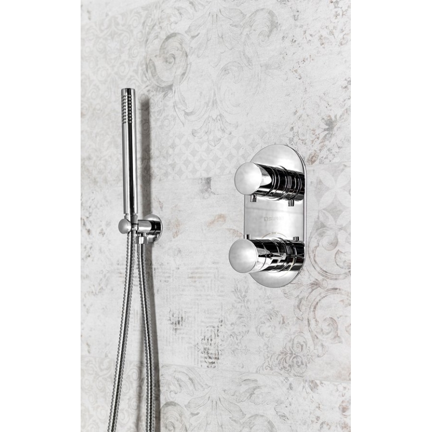 Sapho - Suporte de duche fixo redondo com saída/cromado brilhante