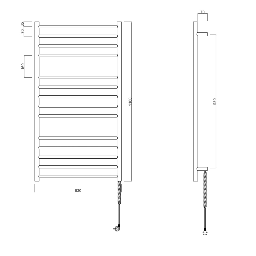 Sapho - Toalheiro eléctrico para toalhas REDONDO 130Wn116x63 cm preto mate