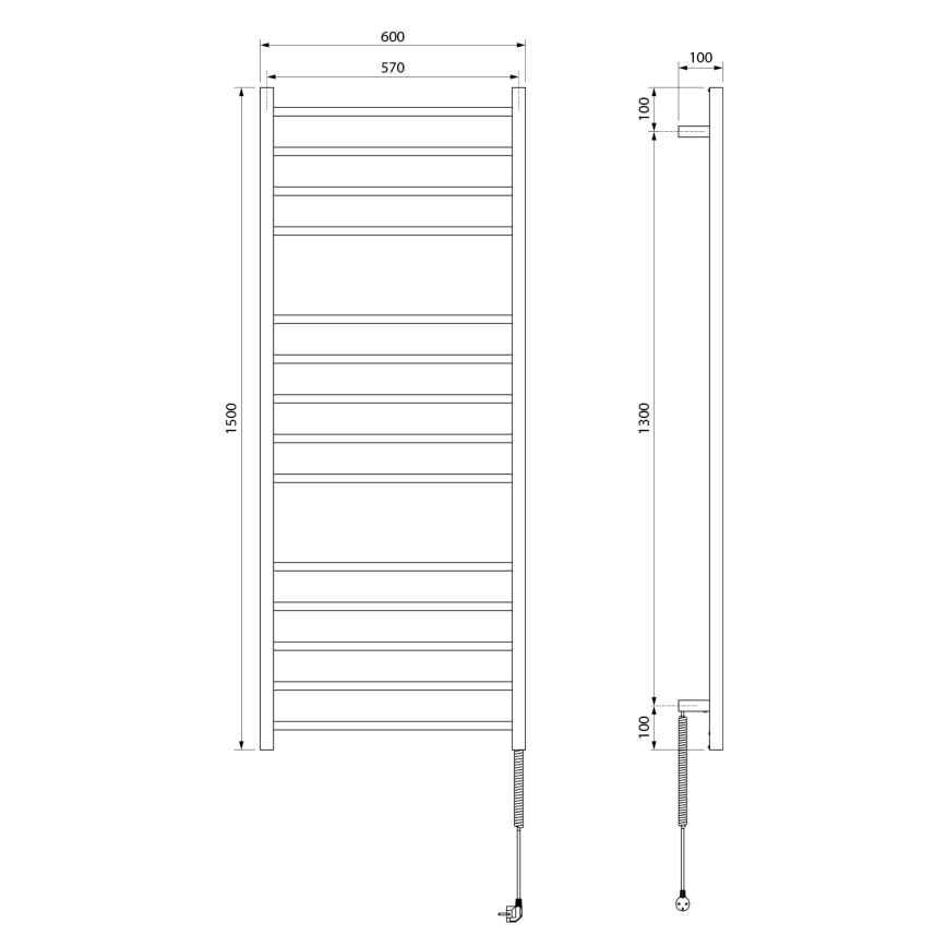 Sapho - Toalheiro elétrico ESKINADO 130 W 150 x 60 cm inox/cromado brilhante
