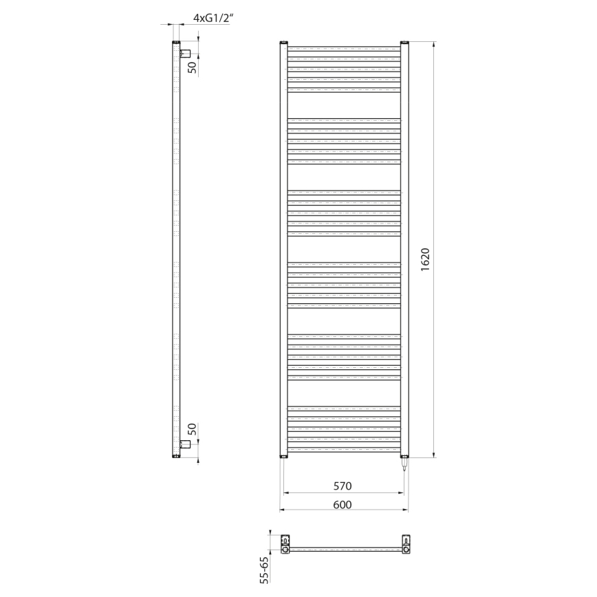 Sapho - Toalheiro elétrico METRO-E 800 W, 162 x 60 cm, preto mate