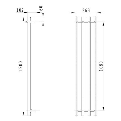 Sapho - Toalheiro elétrico PAPINADO 85W 120x26 cm cromado brilhante, lado direito