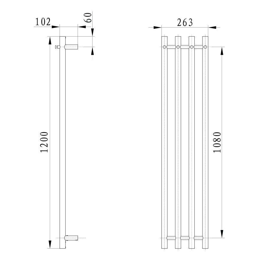 Sapho - Toalheiro elétrico PAPINADO 85W 120x26 cm cromado brilhante, lado direito