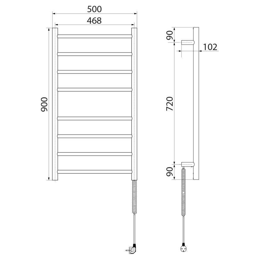 Sapho - Toalheiro elétrico REDONDO 75W 90x50 cm cromado brilhante redondo