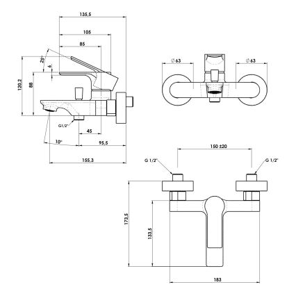 Sapho - Torneira de banheira PAX cromado brilhante