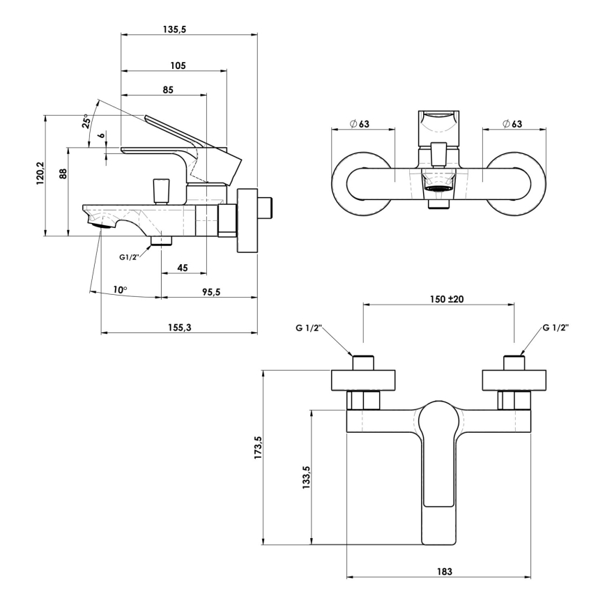 Sapho - Torneira de banheira PAX cromado brilhante