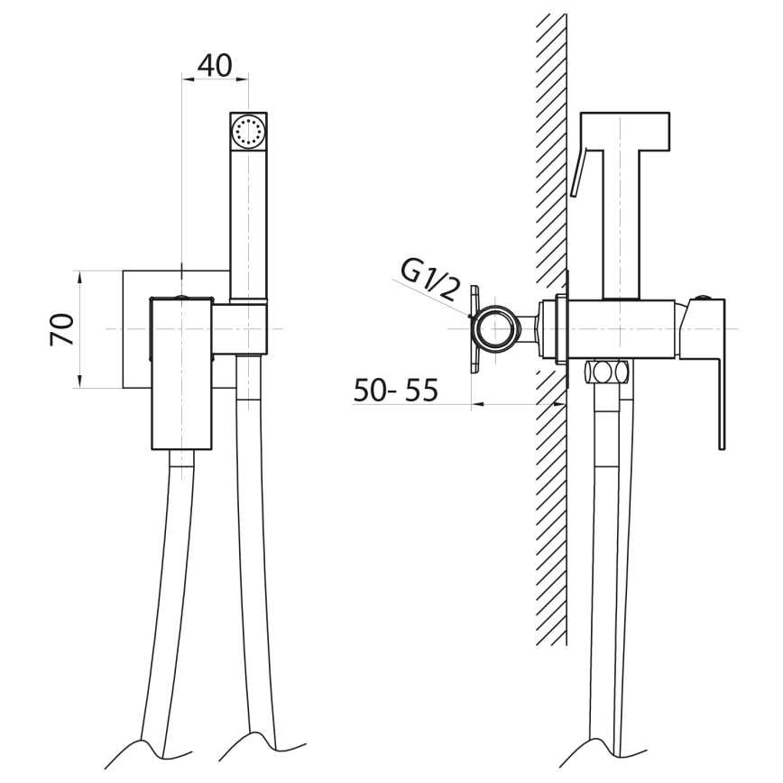Sapho - Torneira de bidé com chuveiro para instalação embutida CUBEMIX angular/mate preto