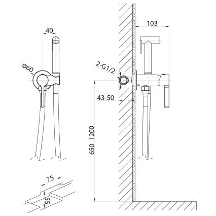 Sapho - Torneira de bidé com chuveiro para instalação embutida ICONIC redondo/cromado brilhante
