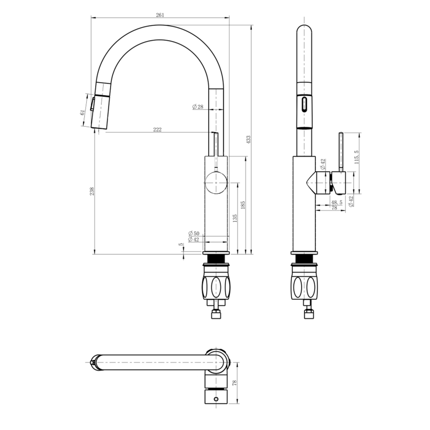 Sapho - Torneira de lavatório com pulverizador extensível FLAWO mate preto