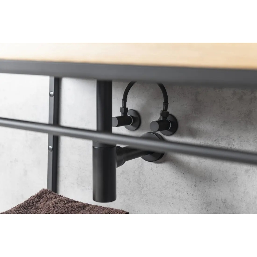 Sapho - Válvula de ângulo com roseta redonda / preto mate