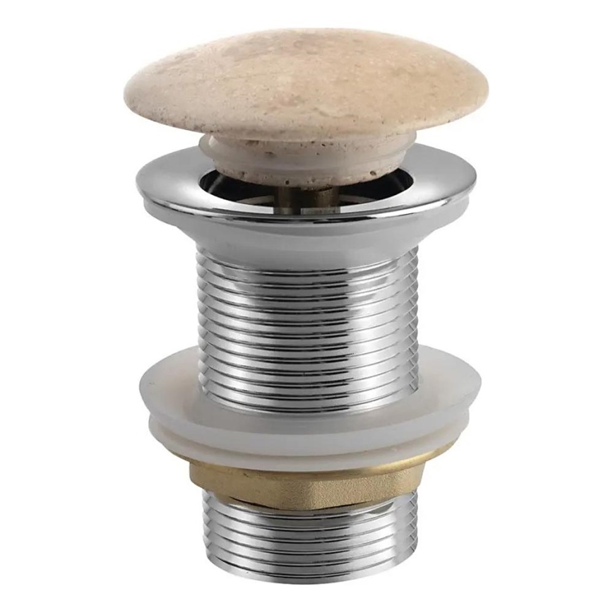 Sapho - Válvula de escoamento Click-Clack BLOK para lavatório, Ø 6,7 cm, travertino/cromado brilhante