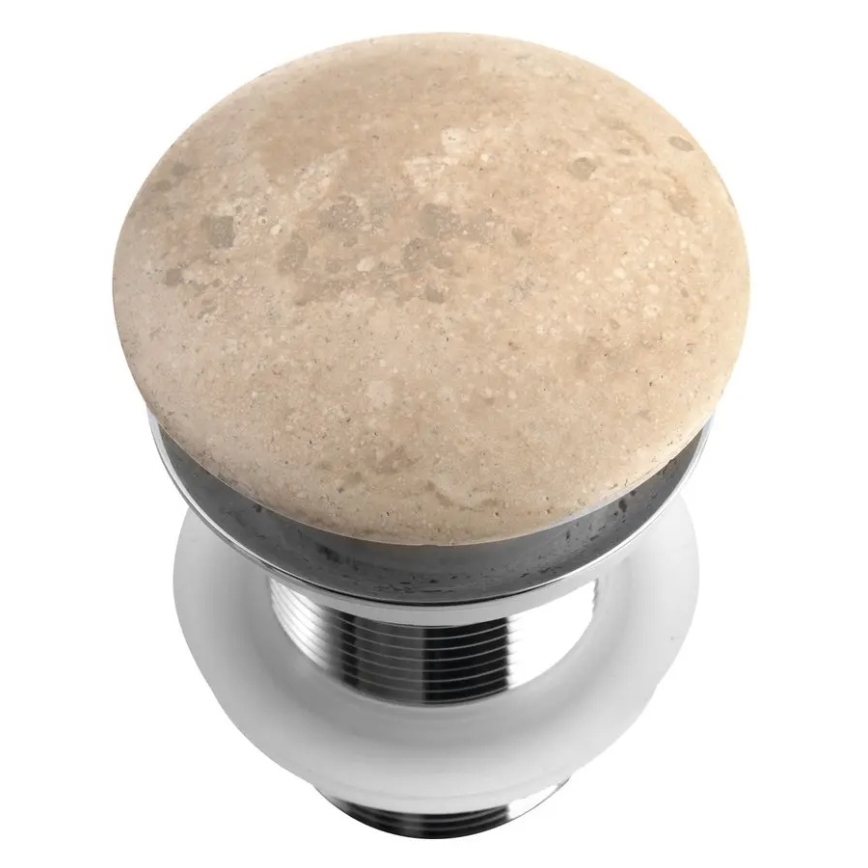 Sapho - Válvula de escoamento Click-Clack BLOK para lavatório, Ø 6,7 cm, travertino/cromado brilhante