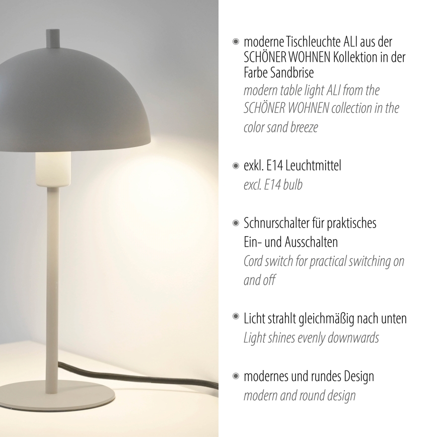 Schöner Wohnen 11726-39 - Candeeiro de mesa ALI 1xE14/15W/230V cinzento