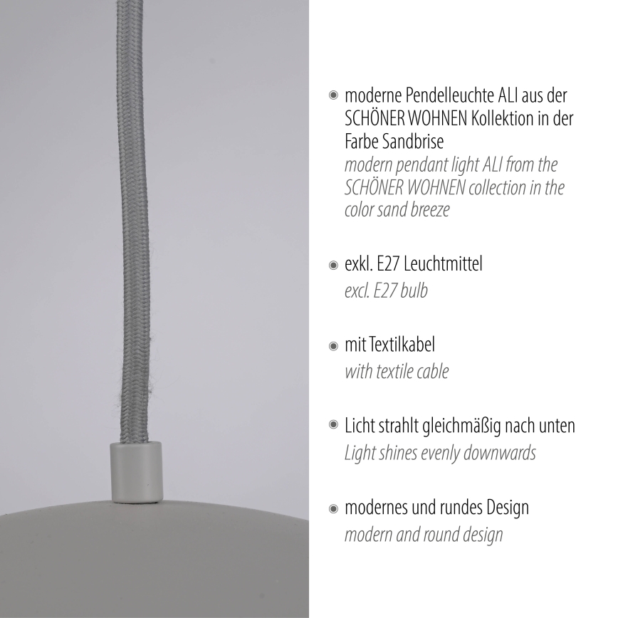 Schöner Wohnen 11728-39 - Lustre suspenso por cabo ALI 1xE27/25W/230V Ø 38 cm cinzento