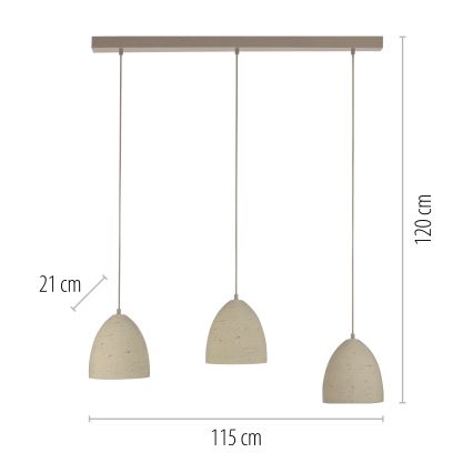 Schöner Wohnen 12541-42 - Lustre suspenso por cabo TRAVENTA 3xE27/40W/230V betão