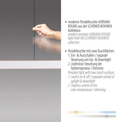 Schöner Wohnen 12577-16 - Lustre LED regulável suspenso por cabo ADRIANA ROUND 2xLED/24W/230V 2700/3000/3500/4000/5000K branco