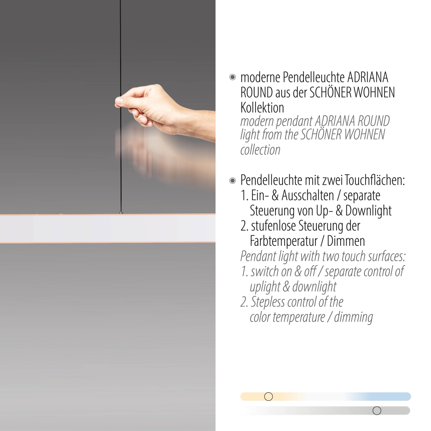 Schöner Wohnen 12577-16 - Lustre dimerizável suspenso por cabo ADRIANA ROUND 2xLED/24W/230V 2700/3000/3500/4000/5000K 160 cm branco