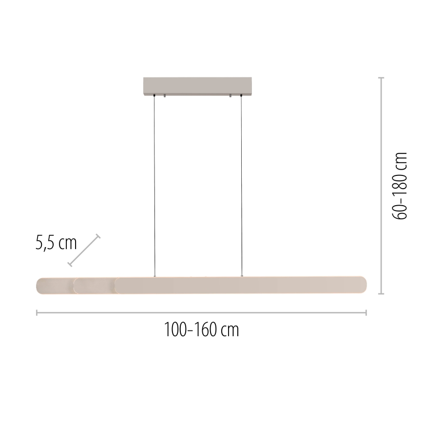 Schöner Wohnen 12577-39 - Lustre pendente LED regulável por dimmer em cabo ADRIANA ROUND 2xLED/24W/230V 2700/3000/3500/4000/5000K 160 cm cinzento