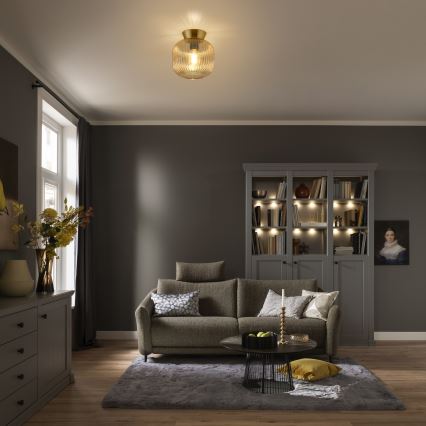 Schöner Wohnen 13574-27 - Luminária de teto NAMI 1xE27/25W/230V Ø 20 cm dourado/bege/fumê
