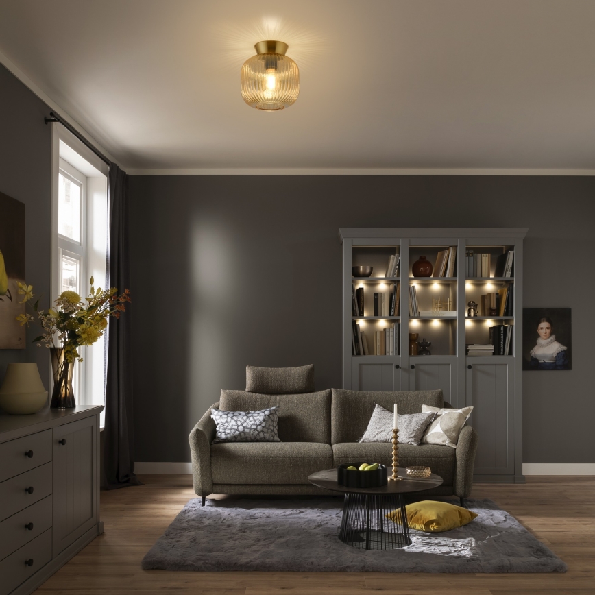 Schöner Wohnen 13574-27 - Luminária de teto NAMI 1xE27/25W/230V Ø 20 cm dourado/bege/fumê