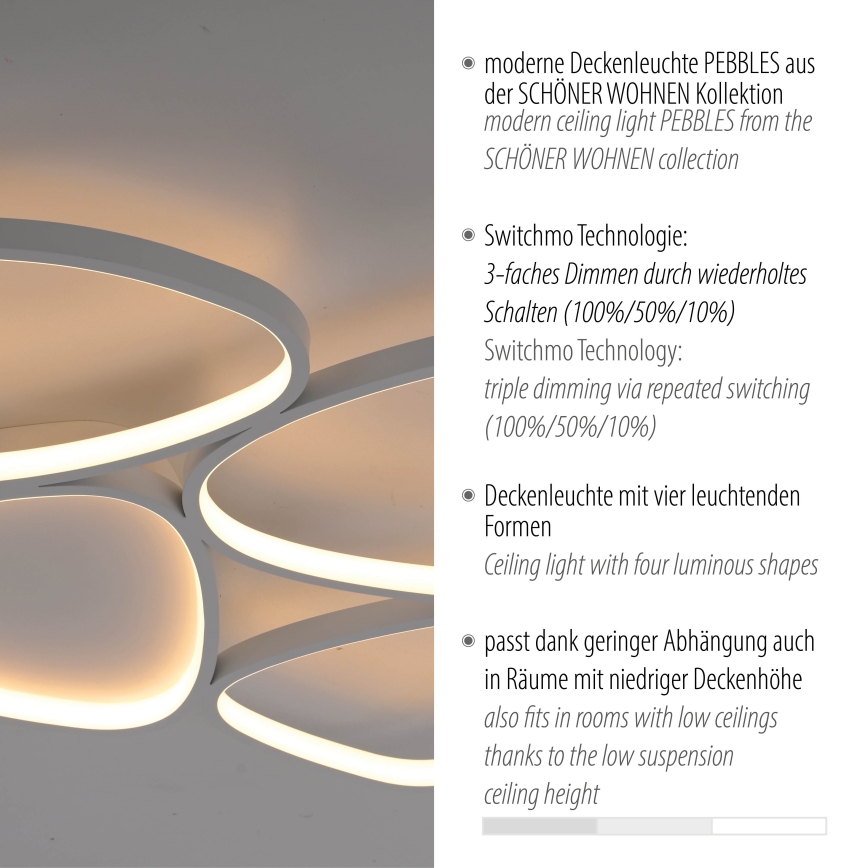 Schöner Wohnen 14038-16 - Luminária de teto LED regulável PEBBLES LED/35,5W/230V branca