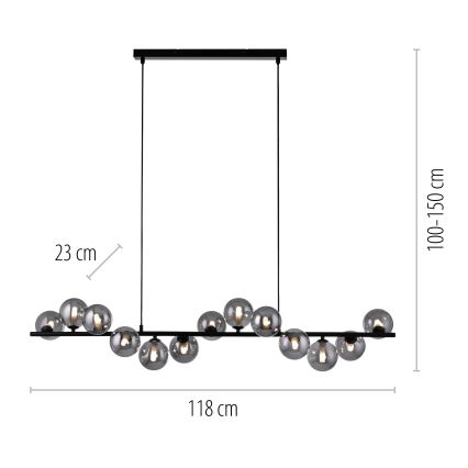 Schöner Wohnen 14504-18 - Lustre LED pendente em cabo DUBAI 13xG9/3W/230V 118 m preto/fumê