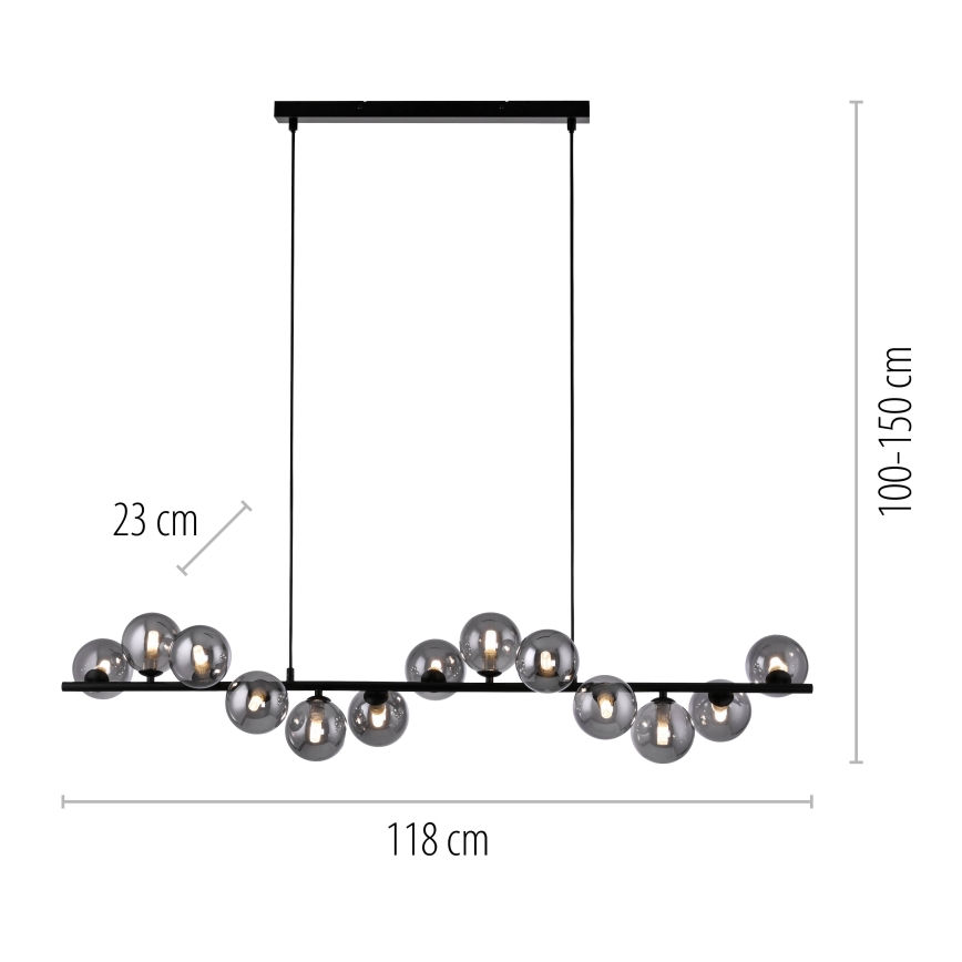 Schöner Wohnen 14504-18 - Lustre LED pendente em cabo DUBAI 13xG9/3W/230V 118 m preto/fumê