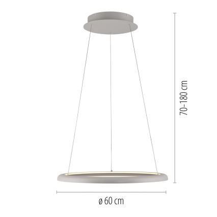 Schöner Wohnen 15570-39 - Lustre LED regulável suspenso por cabo QUILLO LED/36W/230V, diâmetro 60 cm, cinzento