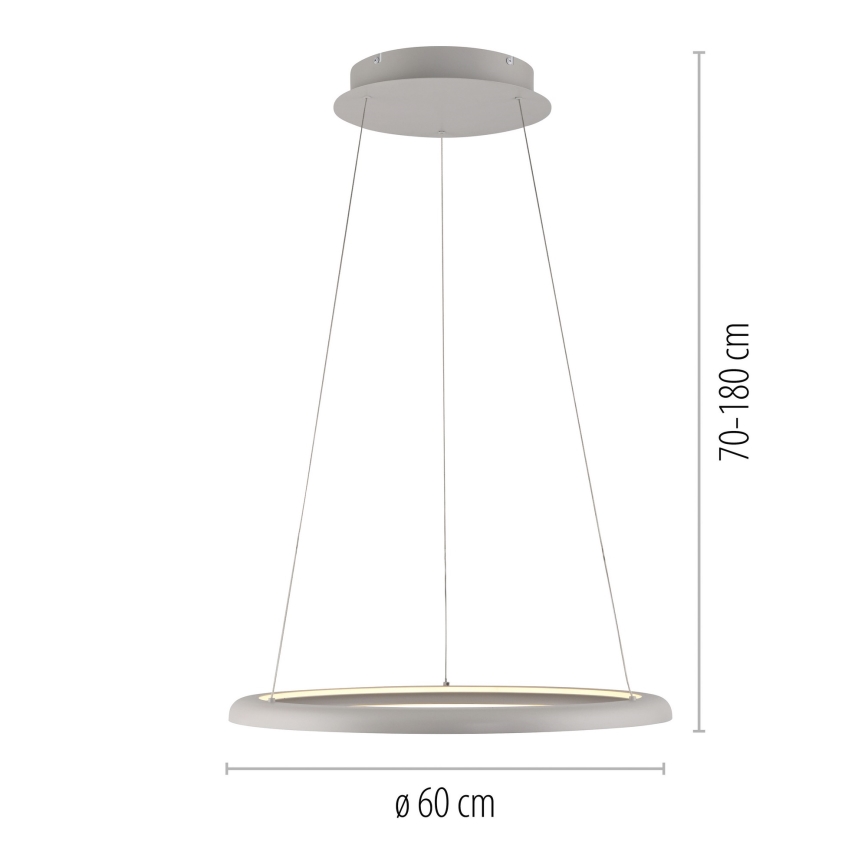 Schöner Wohnen 15570-39 - Lustre LED regulável suspenso por cabo QUILLO LED/36W/230V, diâmetro 60 cm, cinzento